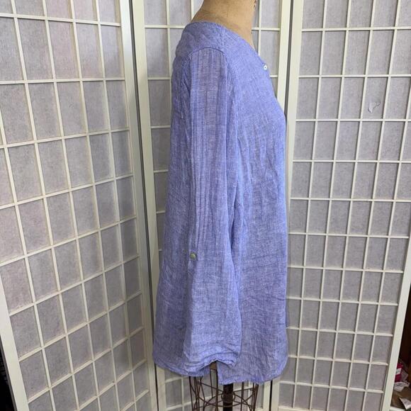 Tahari 100% Linen Blue Lightweight Boho Beach Quiet Luxury Minimalist Blouse 1X - Picture 2 of 14